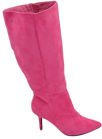 Stivale Alto Donna Fucsia in Ecopelle Scamosciato Morbido al Polpaccio Tacco a Spillo 8cm con Zip e Punta Moda (37 EU)