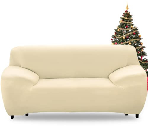 FIGOOO Sofabezug 2 Sitzer Stretch Sofabezüge mit Armlehnen Spandex Couchbezug Modern Anti-Rutsch Waschbar Sofa Protection Cover Schonbezug Couch(2-Sitzer,Beige)