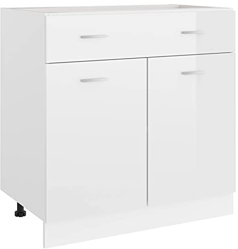 BULANED Schubunterschrank, Küchenunterschrank, Küchenschränke, Küchenmöbel, Unterschrank, Kitchen Furniture, Hochglanz-Weiß 80x46x81,5 cm Spanplatte
