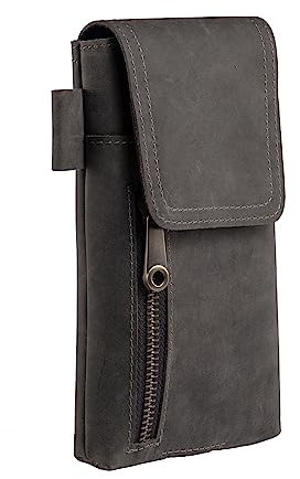 Hengwin Clip On Phone Holder for iPhone 16 15 14 13 12 11 Pro Max, 16 15 Plus XS Max, Card Phone Case, leather holster for Men for Samsung Galaxy S25 S23 S22 Ultra S25+ Belt Holster (Retro Grey)