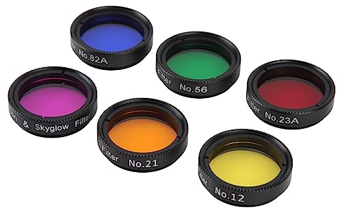 1.25 inches Telescope Eyepiece Filter Set, 6 in 1 Telescope Moon Filter, Lunar & Starglow Filter and Red Orange, Yellow Green Blue, 6 Pack