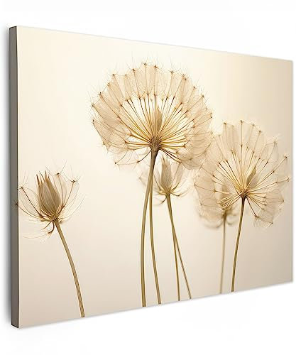 MuchoWow© Leinwand Bilder 80x60 cm Moderne Wanddeko Wohnzimmer Aesthetic Room Decor Deko Zimmer Wandbilder Modern Fotogeschenke Sonnenlicht - Löwenzahn - Blume - Weiß