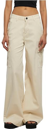 Urban Classics Damen Hose Ladies High Waist Wide Leg Twill Cargo Pants whitesand 27
