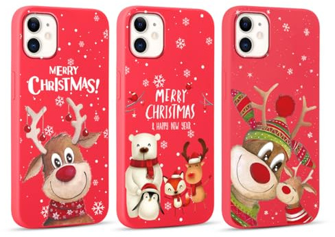 Yoedge 3 Stück Weihnachten Handyhülle für Apple iPhone 12/12 Pro Hülle 6,1, Weihnachts Schutzhülle mit Elch Muster Aesthetic, TPU Silikon Stoßfeste Merry Christmas Case Cover für iPhone 12 Pro, Fox