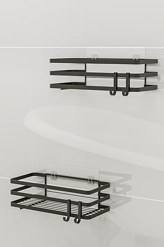 Duschregal ohne bohren, Duschablage Selbstklebend Shampoo Duschregal Duschhalterung, Badezimmer Organizer Wandregal mit 4 Haken Badregal Duschkorb für Bad Küche 2 er Set