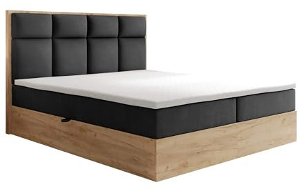TRADA Boxspringbett mit Bettkasten Schlafzimmer Komplett Selva 9-zonen mit Taschenfederkern Matratze und Topper (Schwarz, 160 x 200 cm)