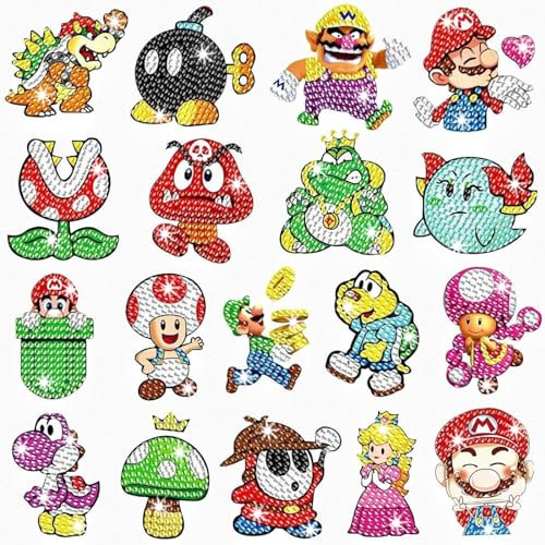 Acuiwer 18 Stück Diamantmalerei Kinder Diamond Painting Set Cartoon Theme Diamant Malerei Kits für Kinder Geburtstags Geschenk für Jungen Mädchen