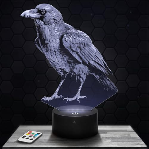 Lampephoto.fr Nachttischlampe Krähe Dekoration Sammlung Rabe Tier Tiere Vogel Schnabel Feder Elster Taube Realistisch Natur Geschenkidee Mann Frau Objekt Krähe Nachtlicht Erwachsene Deko Schlafzimmer