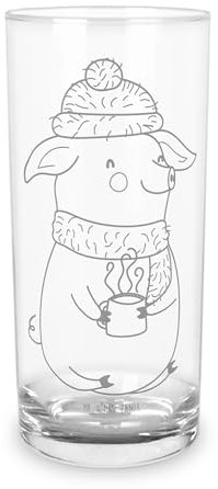 Mr. & Mrs. Panda 400 ml Wasserglas Schweinchen Glühwein - Geschenk, Wasserglas mit Gravur, Trinkglas mit Gravur, Winter, Weihnachten, Glas mit