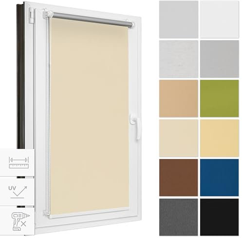 Estika Verdunklungsrollo ohne Bohren, Breite alle 1 cm - 34 cm x 120 cm - Ecru - Thermorollo, Rollos für Fenster ohne Bohren, Sonnenschutz Fenster innen