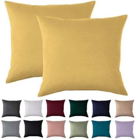 Kissenbezug 80x80 2er Set - Kopfkissenbezug 80 x 80 cm Gelb Für Kissen 100% Mikrofaser Kissenhülle Bügelfrei & Knitterfrei mit Reißverschluss