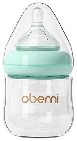 Oberni Glass Baby Bottle, Easy to Clean, Anti-Colic Baby Bottle with Slow Flow Breast-Like Teat 120ml 4OZ (Pack of 1), 0~3 Months, Pink