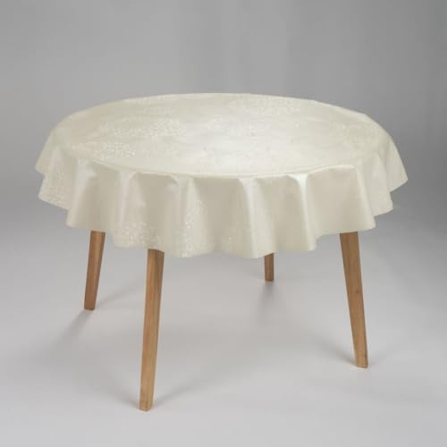 laro runde 140 cm Wachstuchtischdecke wachstischdecke abwashbar PVC tischdecke Wachstuch wasserabweisend Garten tischdecke, Muster:Ornament Geprägt Beige, Größe: Rund 140cm