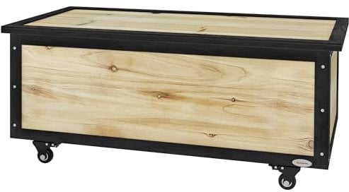 Outsunny Gartenbox Holz Aufbewahrungsbox 121L Auflagenbox mit Rollen, Wetterbeständige Aufbewahrungskiste für Terrasse, Balkon, Natur