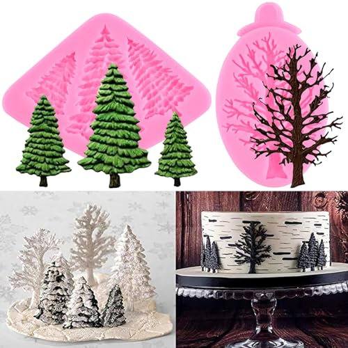 RFGHAC Christmas Tree Fondant Cake Silicone Mould for Xmas Birthday Party DIY Cake Decorating Cupcake Topper Polymer Clay Candy Chocolate Gum Paste Set of 2