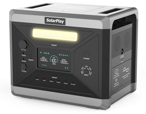 SOLARPLAY Centrale elettrica portatile 2400W,2160Wh Generatori solare batteria LiFePO4, 230V, 100% carica in 1,5h, 12 connessioni per il campeggio, i viaggi, la casa, l'interruzione dell'alimentazione