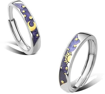Ring Ringe Damen Bijouterie Herren Van Gogh Himmel Sonne Mond Romantischer Valentinstag Silber Farbe Größenveränderbarer Öffnungsring Für Frauen Modeschmuck Paar