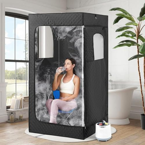 ABJGHYUT Sauna, Sauna Box, Sauna Portátil, Sauna Doméstica con Generador de Vapor de 2.6L, Control Remoto, Tienda de Sauna Doméstica para Gimnasio, Yoga, Pilates, Jacuzzi,Negro
