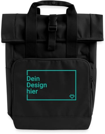 Spreadshirt Rucksack Selbst Gestalten Mit Foto Oder Text | Personalisierbarer Rolltop Rucksack mit zwei Griffen, One size, Schwarz