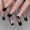 French Tip False Nails - 24pcs Press On Nails Long - French Style Black Edge Bow Stick On Nails With Glue - Long Coffin Shaped Elegant Ballet Luxury Design Fake Nails