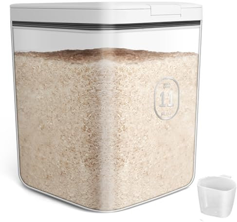ZgoEC Récipient à riz 10 kg avec verre doseur, stockage de farine, 11 litres, boîte de rangement hermétique pour céréales, riz, farine, pâtes