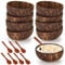 Aramanara Lot de 8 bols en noix de coco en bois naturel, 350 ml avec 8 cuillères en bois, bol en noix de coco poli pour salade végétalienne, milkshake, fruits, dessert