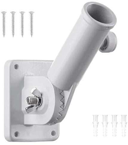 Flag Pole Holder Adjustable, White Multi-Position Flag Pole Mounting Bracket, with Expansion Tube, Screw, Adjustable 180 Degree Aluminum Alloy Flagpole Mount, Suitable for Flag Installation