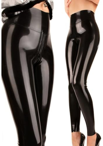 GREEFEI Latex Leggings Hoher Taille,Gummi Hose Schritt Reißverschluss | Schwarz Naturkautschuk Damen,Handgefertigt Wasserdicht und Dehnbar,Geeignet für Latex Liebhaber Bekleidung