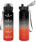 Vikastar Botella Agua 1 Litro, Motivacional Botella de Agua, Marcador de Tiempo, Botella Agua Gimnasio, Prueba de Fugas, Cantimplora, Reutilizable, Botella para Escuela, Camping, Negro-Rojo