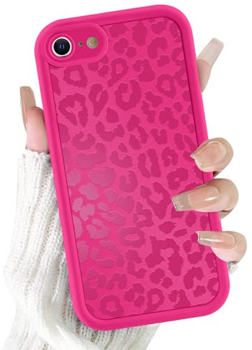 ZhuoFan Cover per iPhone 7/8/iPhone SE 2022 /SE 2020 4,7”, Aesthetic Leopardata Motivo Custodia Rosa Rossa Opaca Morbida Sottile Leggera Silicone Antiurto AntiGraffio TPU Bumper Protettiva Case, 04