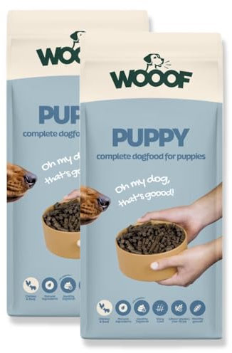 WOOOF Welpen 36kg kaltgepresstes Natürliches welpenfutter Hundefutter mit Rindfleisch | Trockenfutter, leicht verdaulich, ohne Weizengluten