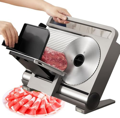Meat Slicer - Electric Deli and Food Slicer with Removable 7.5” Stainless Steel Blade and 0-15mm Adjustable Thickness, Includes Pusher and Non-Slip Feet