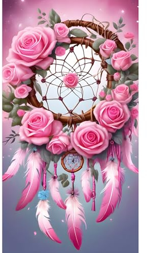 DPHERO 5D Grande Taille Diamond Painting Kits, DIY Attrape-rêves Art du Diamant Painting Kit Complet, Fleurs Roses Kits de Peinture sur Diamant Point de Croix Paint pour Adultes Débutants 40x70 cm