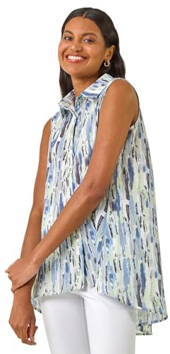 Roman Originals Sleeveless Shirt for Women UK Ladies Blouse Top Button Through Summer Smart Casual Work Cocktail Party Office Holiday Special Occassion Evening Going Out - Grey - Size 16