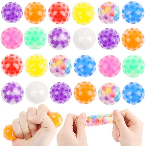 LOMIMOS 24 Stück Stressbälle，Mini Anti Stress Spielzeug Bälle Squishy Balls mit Wasser Perle Stressball Squeeze Ball für Angst abbauen und Beruhigung Geburtstag Geschenke（Farben zufällig）