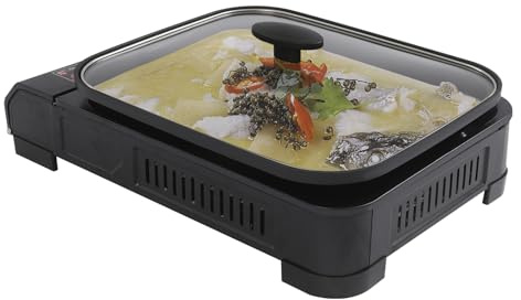 Barbecue a gas portatile, 2100 W, con coperchio, padella e supporto per barbecue, piccolo fornello a gas, barbecue da tavolo, per campeggio, escursioni, esterni, 45 x 30,5 x 8,5 cm