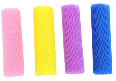 CALLARON 4 Stück Teiliges Elastisches Nylon Netz-waschhandschuh Dehnbarer Körperpeeling Schwamm Schnelltrocknend Farbenfrohes Duschnetz für Sauna Ganzkörperreinigung Schwer Erreichbare