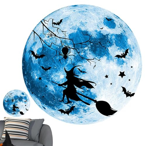 Fyrdyn Halloween Fensterdeko | Mond Design Gruselige Hexe Wanddeko - Wasserfeste Leuchtfolie Abziehbar Für Gruselhaus Wohnzimmer Klassenzimmer