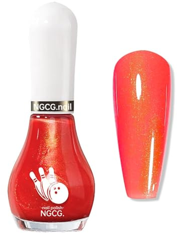 Orange Red Pearl Nail polish - 12ml Red Nail Polish - Shimmer Holographic Nail Varnish - Breathable Iridescent Nail Varnish - Easy To Apply No UV Light Needed