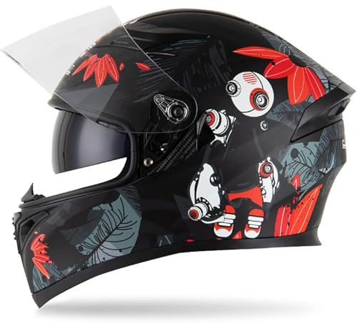 SJAPEX Integralhelme Für Motorräder, Motocross-Helm Für Erwachsene Mit Visier, Rennmotorradhelm Für Männer Und Frauen, Helm Mit Leichtem Design D,XXL
