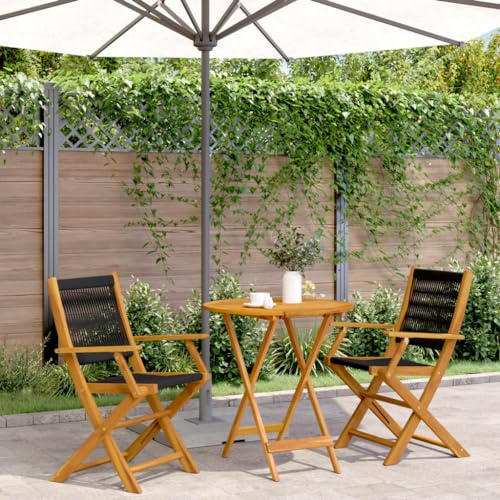 Tonture 3-TLG. Bistro-Set Schwarz, Polypropylen & Massivholz Akazie, 70x75cm Klapptisch, 2 Stühle, für Balkon, Garten, Terrasse, max. 110kg pro Sitzplatz, wetterfest, platzsparend