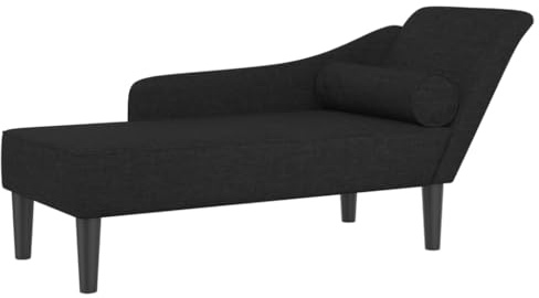QZZCED Recamiere Kunstleder schwarz pflegeleicht als Chaiselongue mit Kissen in Schwarz Stoff