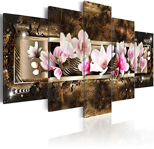 B&D XXL - Tableau décoratif nature 200x100 cm - Impression sur toile colorée - Décoration murale pour salon et chambre - Vert beige rose - Fleurs magnolias nature plantes b-A-0030-b-n