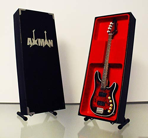 Roger Glover (Deep Purple): Vigier - Miniatur-Gitarren-Nachbildung - Musikgeschenke - Handgefertigte Ornamente im Maßstab 1/4 - Inklusive Displaybox, Namensschild und Miniatur-Gitarrenständer