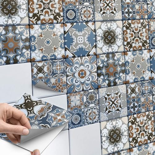 CREATISTO Fliesenaufkleber Fliesenfolie Mosaikfliesen - Klebefolie Aufkleber für Wand-Fliesen I Klebefliesen Deko Folie für Fliesen in Küche u. Bad/Badezimmer (15x15 cm I 9 -Teilig)