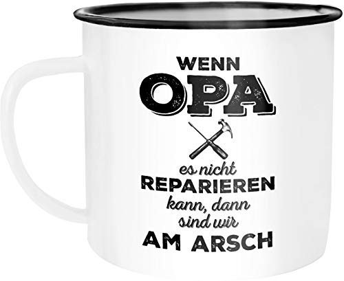 Moonworks Emaille Tasse Becher Kaffeetasse weiß-schwarz unisize