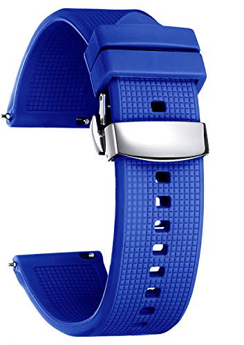 BINLUN Silikon Uhrenarmband Schnellverschluss Gummi Uhrenarmbänder für Herren Damen Kautschuk Smartwatch Armband Sport Uhrenband Ersatzarmband mit Faltschließe (18mm, Blau)