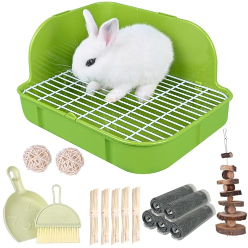 RUBYHOME Kaninchen Katzentoilette, Kunststoff, quadratisch, Käfigbox, Töpfchentrainer, Eckstreu, Bettkasten, Haustierpfanne für Kleintiere, Kaninchen, Meerschweinchen, Chinchilla, Frettchen, Galesaur