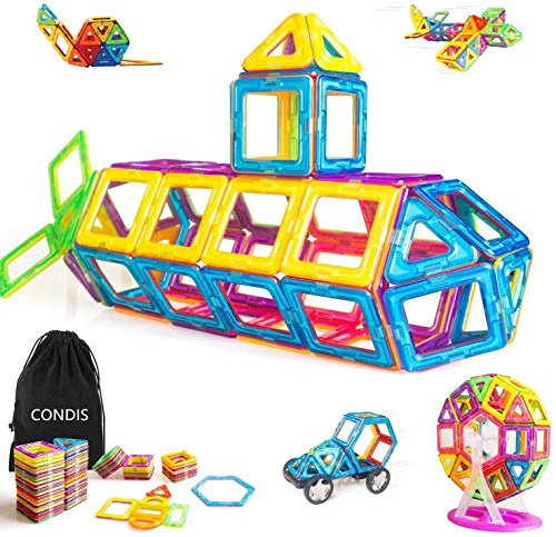 CONDIS 95 Piezas Bloques de Construcción Magnéticos para Niños, Juegos de Viaje Imanes Regalos Cumpleaños Juguetes Educativos de 3+ Años