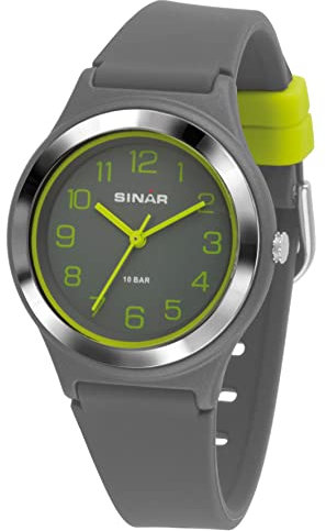 SINAR Jungen-Armbanduhr Jugend Sportuhr Fitness Analog Quarz 10 Bar wasserdicht Grau Gelb XB-48-1